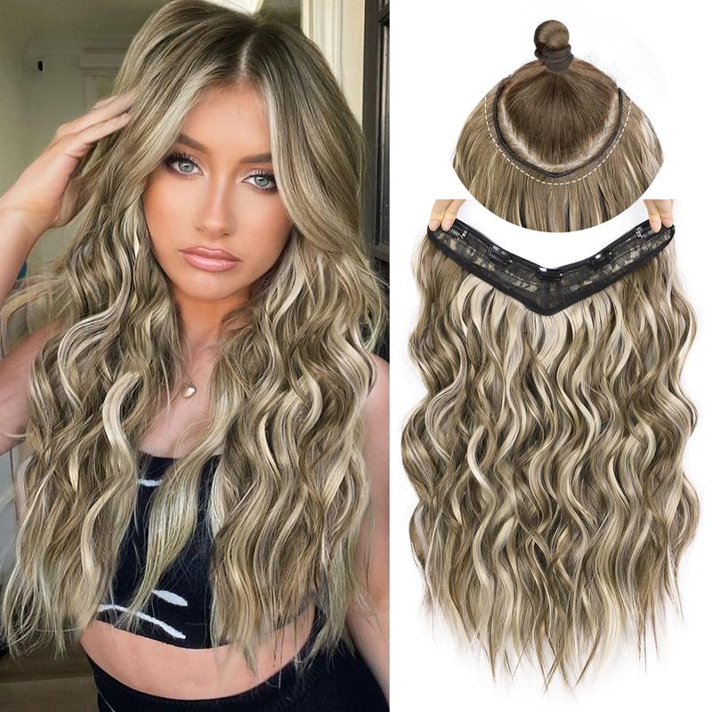 AISI HAIR Clip in Hair Extensions Long Wavy U-Shaped Hair Extension with 5 Secure Clips Synthetic Hairpieces for Women