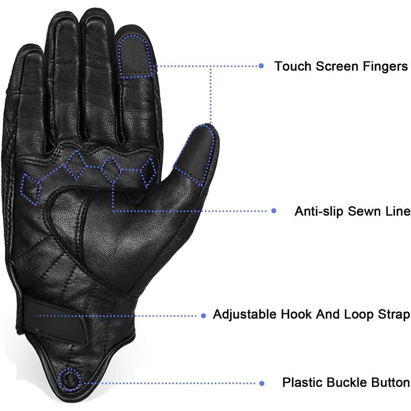 Full Finger Goat Skin Leather Touch Screen Motorcycle Gloves Men S,M,L,XL,XXL