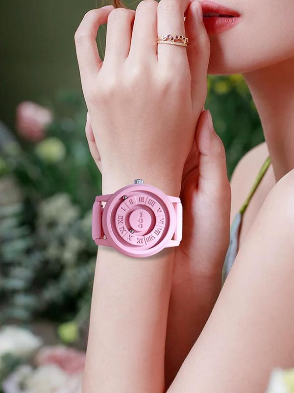 Women's Cute Style Magnetic Silicone Strap Casual Water Resistant Round Dial Quartz Watch, Casual Trendy Analog Watch, Fashionable Watch for Daily & Party As Gift