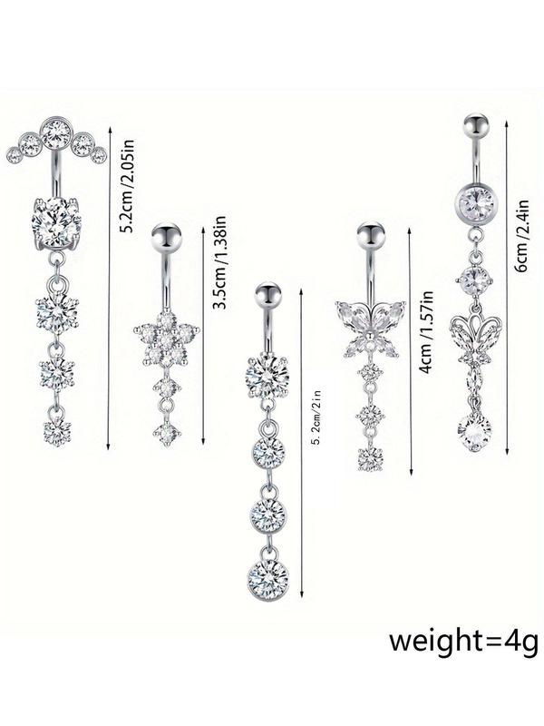 Women's Elegant Butterfly & Flower Design Belly Rings, Stainless Steel Belly Button Rings, Cute Trendy Belly Piercing Jewelry, Fashion Body Jewelry for Party & Daily Decor, Coquette Accessory