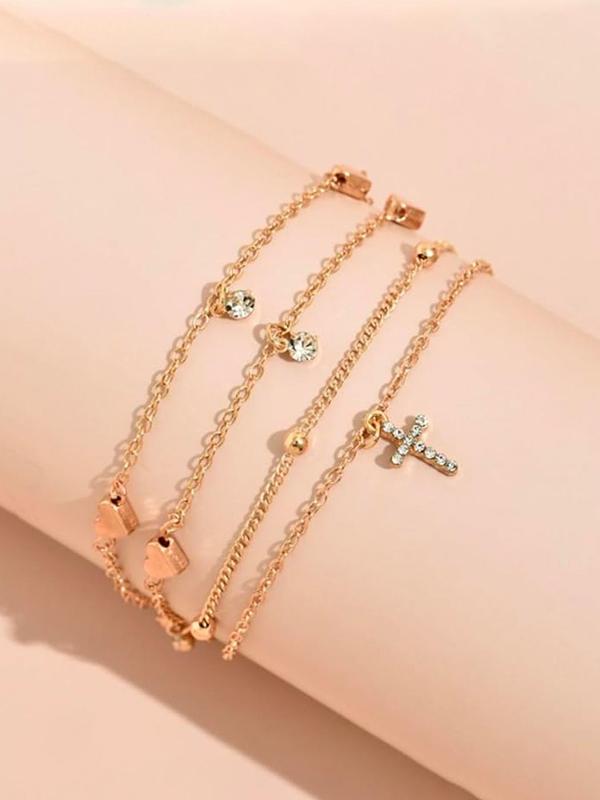 Adjustable Heart Charm Ankle Chain, Fashionable Tiered Layer Anklet for Women & Girls,  for Party, Daily Decor, Trendy All-match & Exquisite Jewelry for Gift