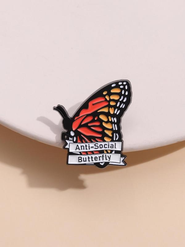 Butterfly Design Brooch, Cute Letters Print Enamel Brooch for Daily Clothing Decor, Trendy All-match & Exquisite Brooch for Birthday Gift