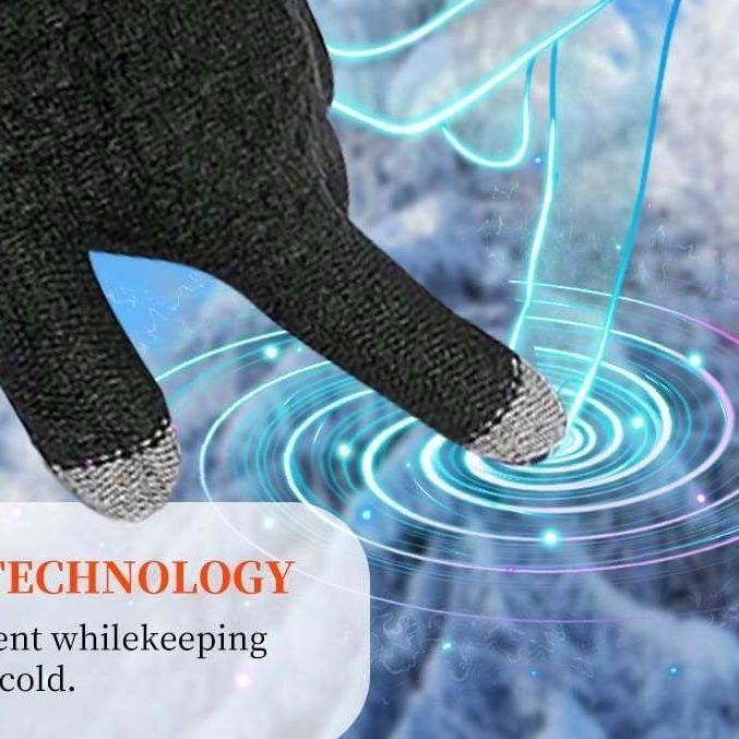 A Black Universal Men's And Women's Thickened Knitted Jacquard Touch Screen Extended Foldable Gloves For Cycling Holiday Dates