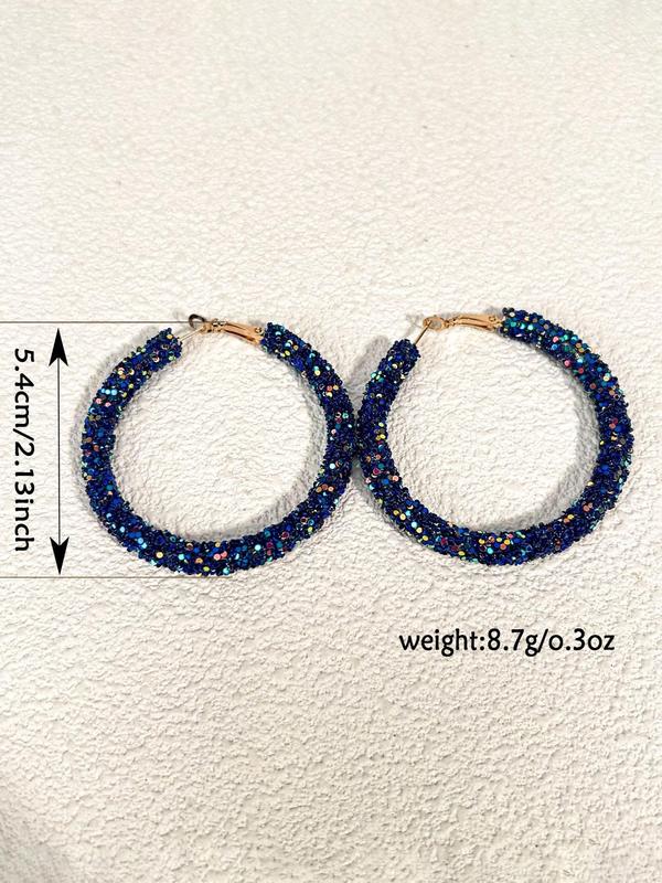 Glitter Rhinestone Decorated Hoop Earrings, Alloy Earrings for Girl, Fashionable Earrings for Women & Girls, Party, Daily Clothing Decor, Birthday Gift