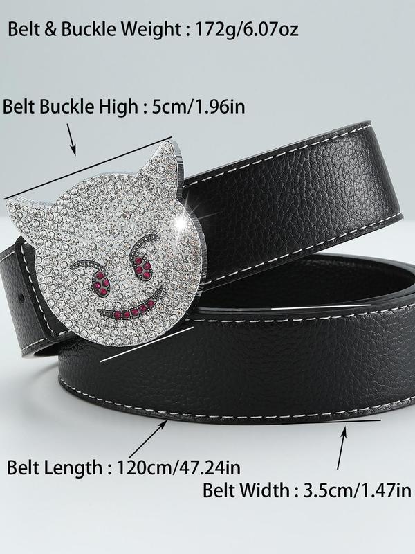 Men's Street Style Rhinestone Decorated PU Leather Belt, Cat Design Trendy Buckle Belt, Fashionable Clothes Accessories for Daily & Party Decoration