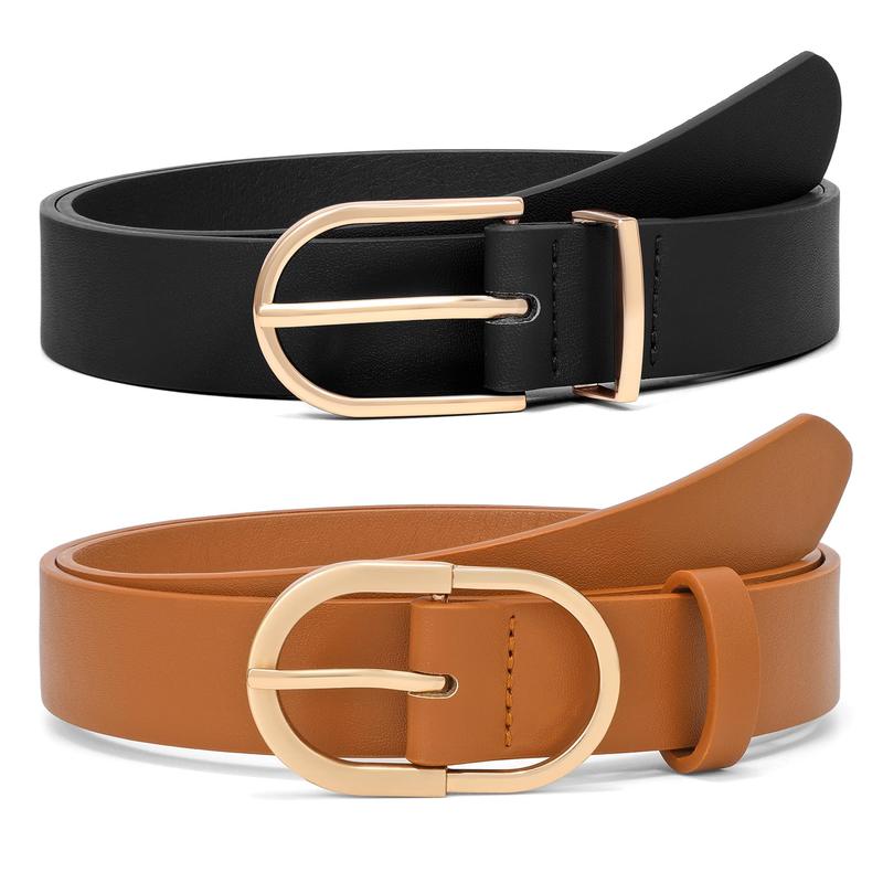 2 Pack Plus Size Women Leather Belts for Jeans Pants Dresses Fashion Gold Buckle Ladies Waist Belts Black Brown New