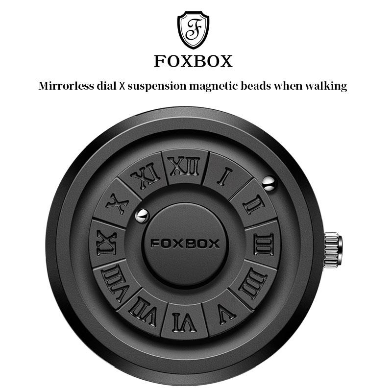 FOXBOX New Concept Design with no Watch Crystal and Magnetic Powered Roman Numerals Unisex Fashion Watch