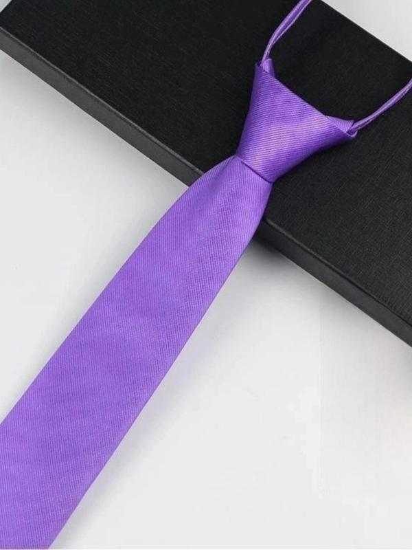 Men's Business Solid Color Tie, Casual No-tie Zipper Design Necktie for Work, Security, Wedding, Shirts, Students, Fashion Accessories for Men