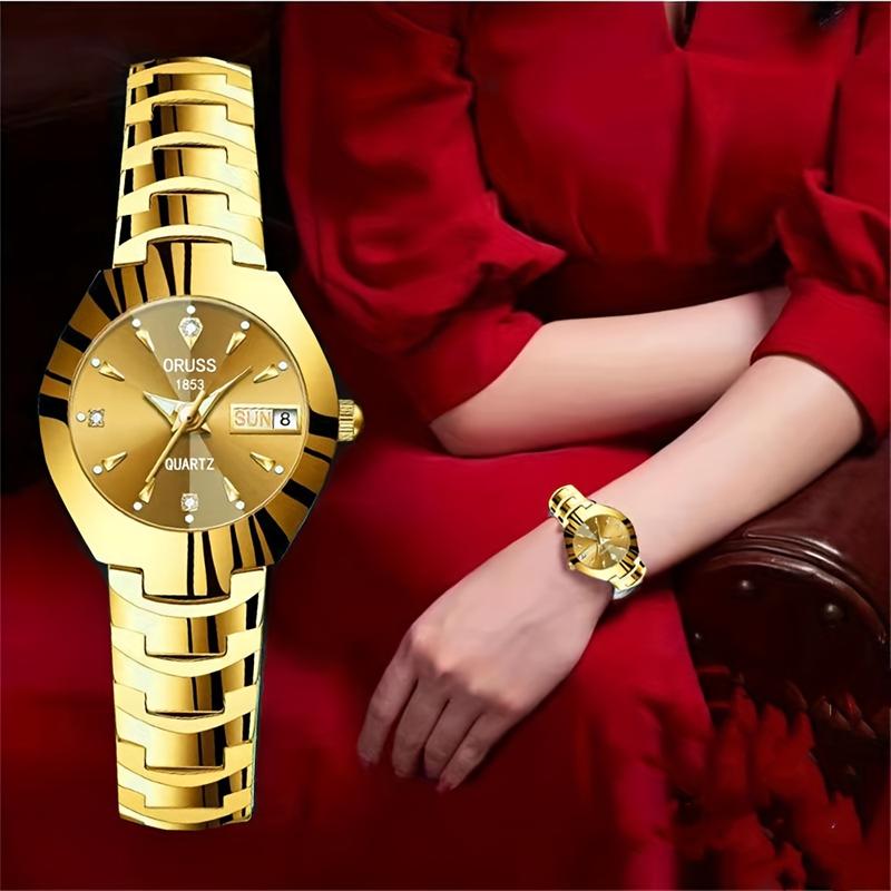 Women's Watch Luxury Rhinestone Quartz Watch Gold Fashion Analog Calendar Watch Date Watch