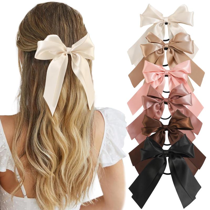 6 PCS Bow Hair Ties – Satin Hair Ribbons and Bows for Women and Girls, Perfect Elastic Scrunchies for All Hair Types!