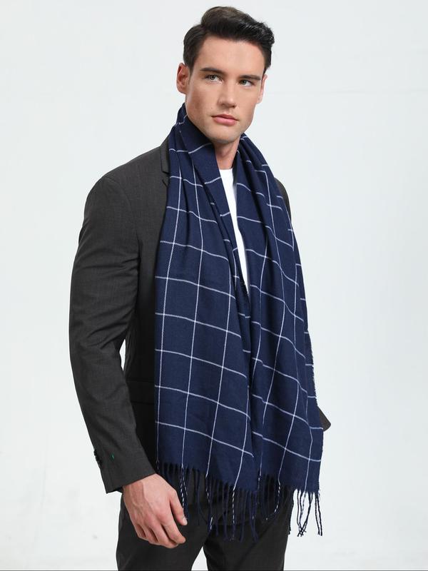 Men's Plaid Pattern Tassel Decor Scarf, Casual Soft Warm Shawl for Fall & Winter, Fashion Accessories for Men