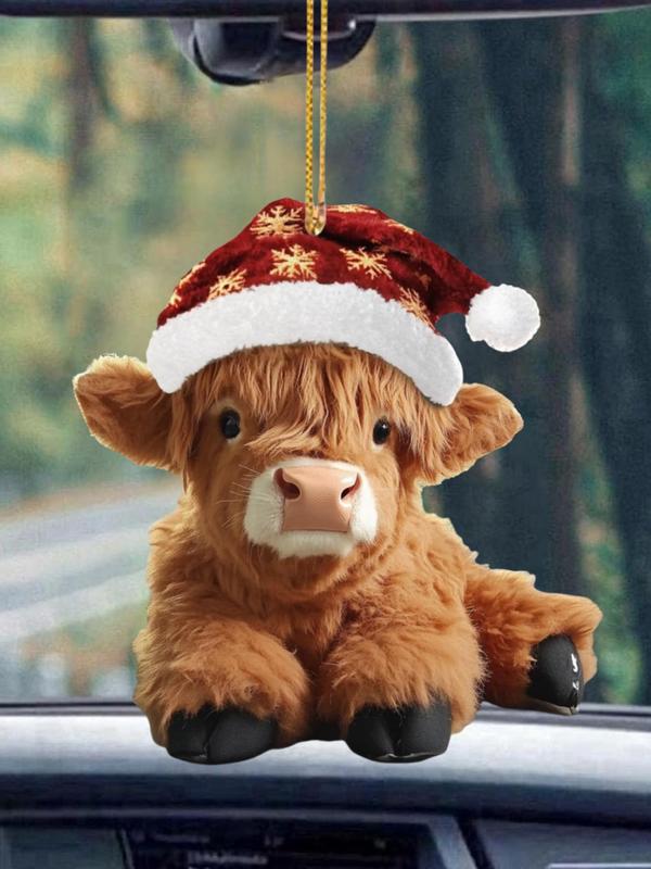 Creative Highland Cow Design Charms, Cute Cartoon Animal Design Contrast Faux Fur Hanging Ornaments for Car Decoration, Bag Charm, Keychain Decoration