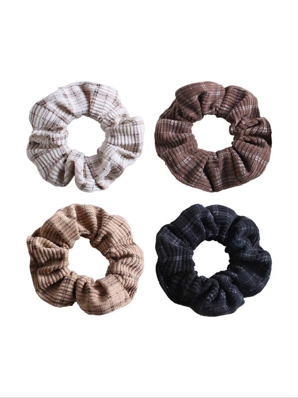 Solid Color Stripe Hair Scrunchies, High Stretch Hair Tie, Hair Accessories for Women & Girls, Minimalist Headwear Suitable for Thick Hair