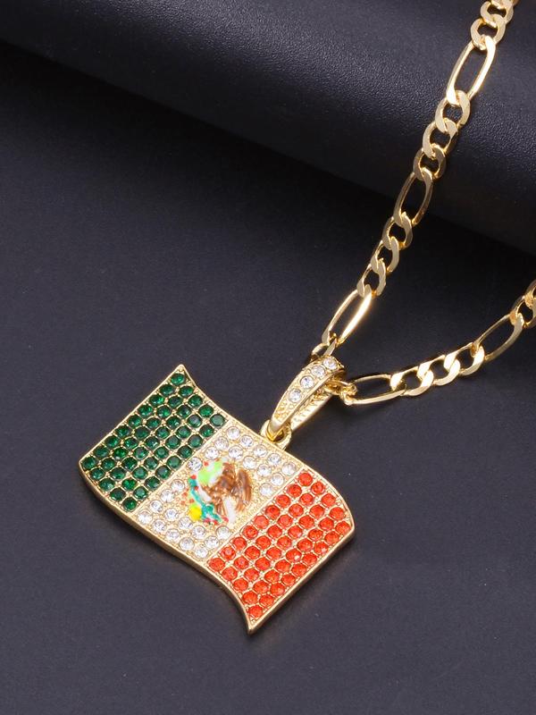 Mexican Flag Design Pendant Necklace, Fashion Rhinestone Decor Necklace for Party, Daily Decor, Trendy All-match & Exquisite Jewelry for Birthday Gift