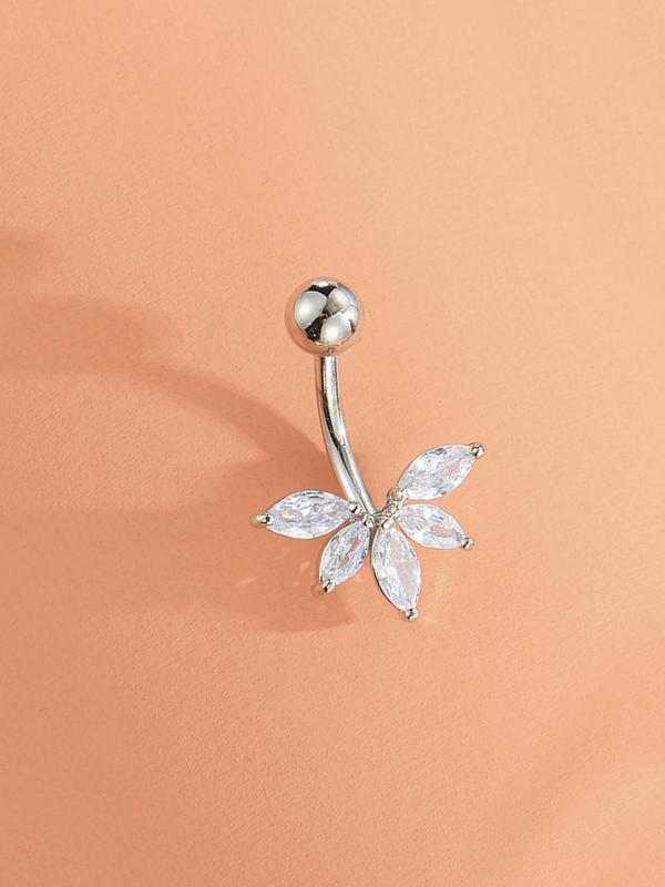 Rhinestone Decorated Belly Button Ring, Fashion Leaf Design Belly Piercing For Women, Fashion Accessories For Women