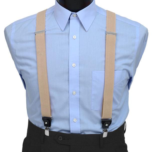 Men's Suspenders - Boxed Convertible Button Strap and Clip-On with Leather Trim