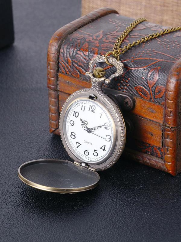 Vintage Rose Flower Pattern Round Dial Quartz Watch, Stainless Steel Chain Strap Analog Wrist Watch Without Box