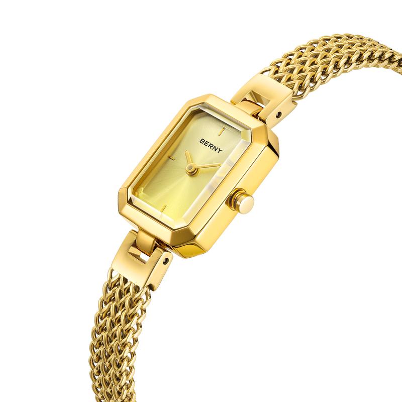 BERNY Gold Womens Watch Dainty Quartz Bracelet Watch All Stainless Steel Ladies Rectangle Mini Wristwatch Small Fashion 3ATM Waterproof Detachable Bracelet Watches for Women and Love Ones