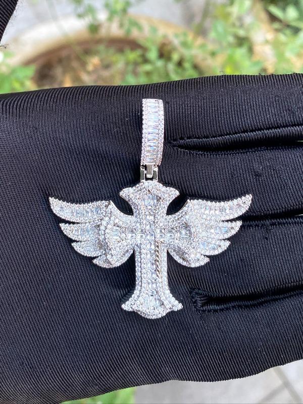 Rhinestone Decorated Cross & Wing Design Pendant, Fashionable Jewelry Accessory for Party, Daily Decor, Trendy All-match & Exquisite Accessory for DIY Jewelry