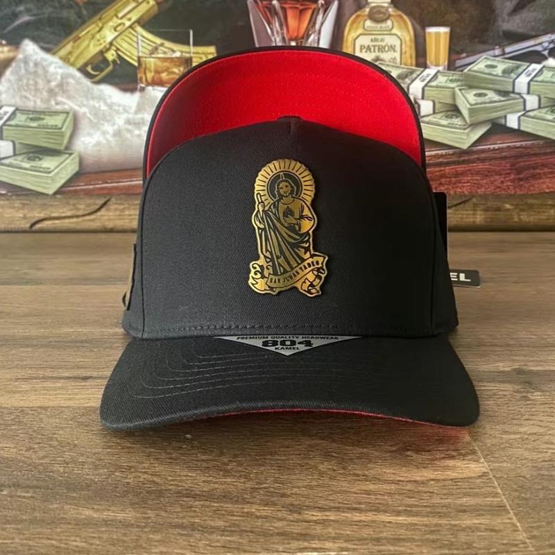 San Judas Tadeo Snapback Hat with Red Camo Undervisor in Black Color