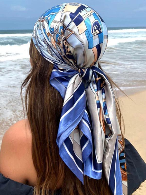 Women's Elegant Chain Print Headscarf, Fashionable Retro Breathable Square Scarf, Casual Trendy Vintage Headscarf for Daily Life for Women & Girls