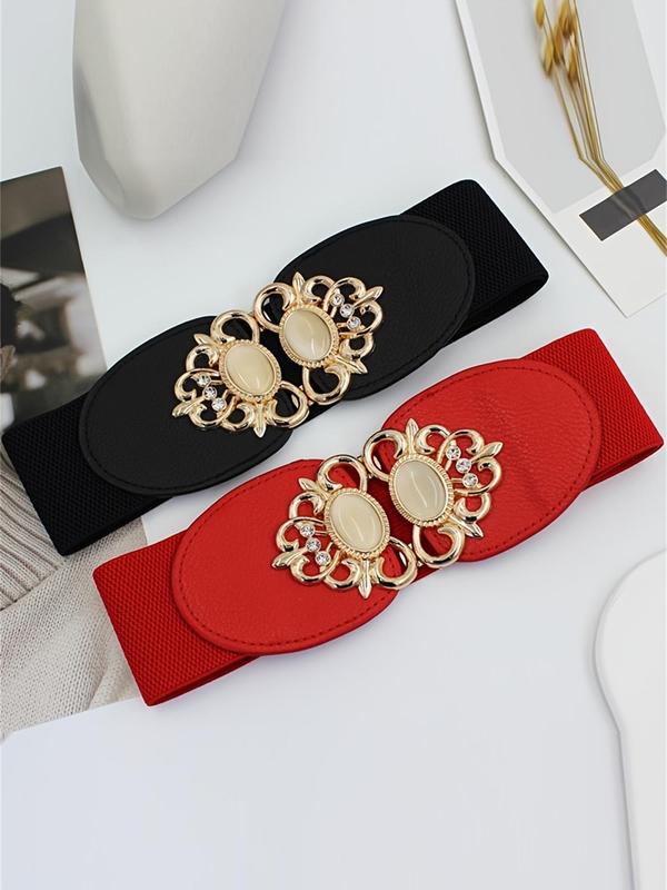 Women's Elegant Rhinestone Decorated Wide Belt, Trendy Elastic Symmetrical Buckle Belt for Jeans & Dress, Fashion Accessories for Daily Use