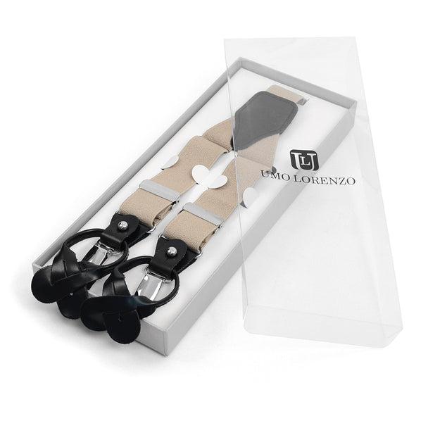 Men's Suspenders - Boxed Convertible Button Strap and Clip-On with Leather Trim