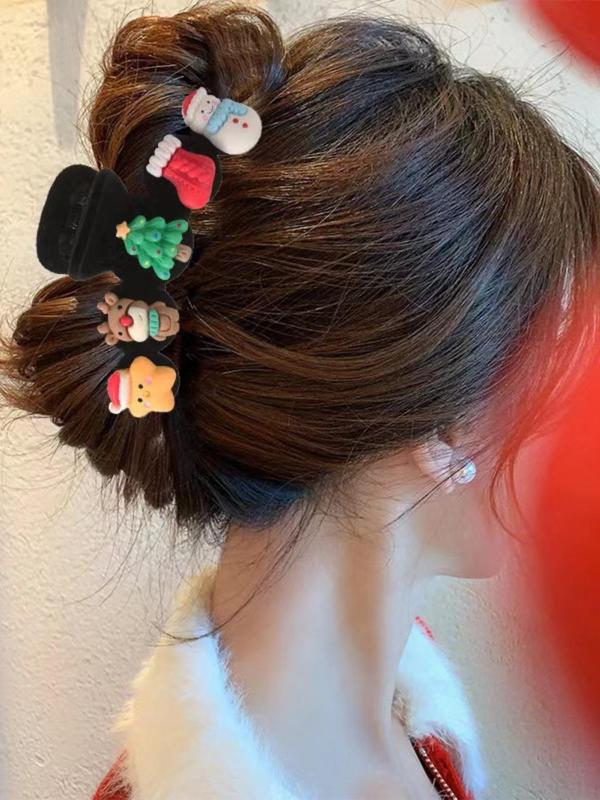 Cute Cartoon Christmas Themed Hair Claw, Colorblock Hair Accessories for Women & Girls, Minimalist Headwear Suitable for Thick Hair