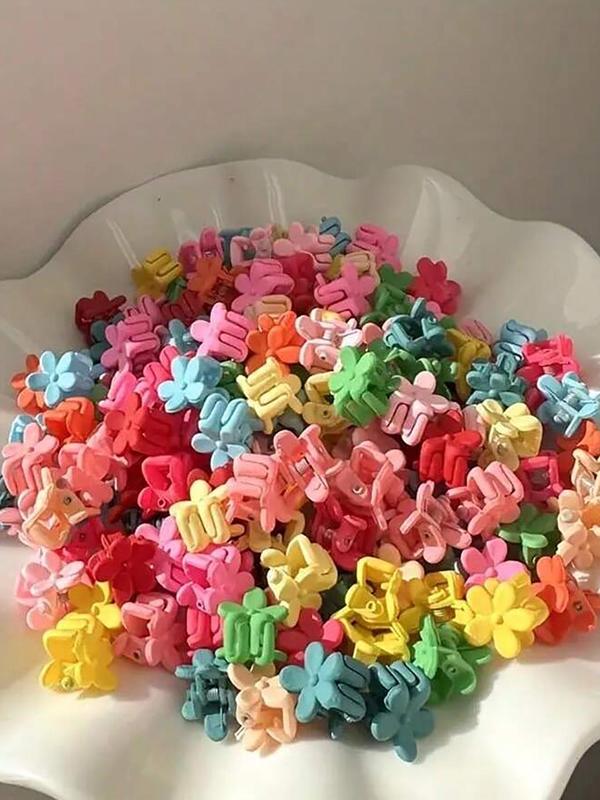 Random Color Flower Design Mini Hair Claws, Cute Colorful Claw Clips, Fashion Hair Accessories for Girls & Women