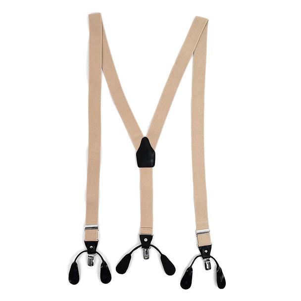 Men's Suspenders - Boxed Convertible Button Strap and Clip-On with Leather Trim