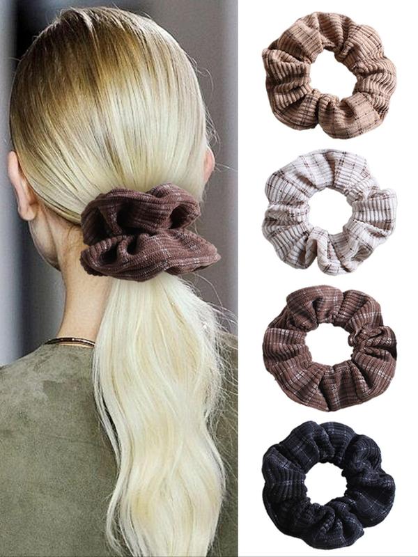 Solid Color Stripe Hair Scrunchies, High Stretch Hair Tie, Hair Accessories for Women & Girls, Minimalist Headwear Suitable for Thick Hair