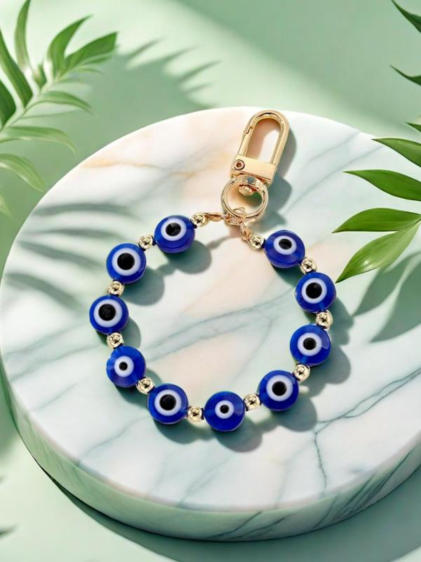 Vintage Evil Eye Design Beaded Keychain, Fashionable Eye Design Keychain for Women & Men, Trendy All-match Keychain for Birthday Gift