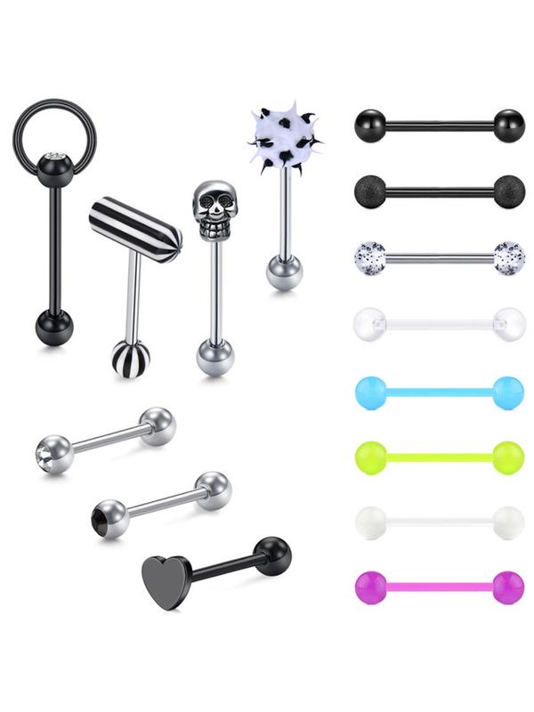 Mixed Style Punk Style Tongue Rings, Stainless Steel Plastic Silicone Tongue Piercing Jewelry, Fashion Body Jewelry for Women & Men