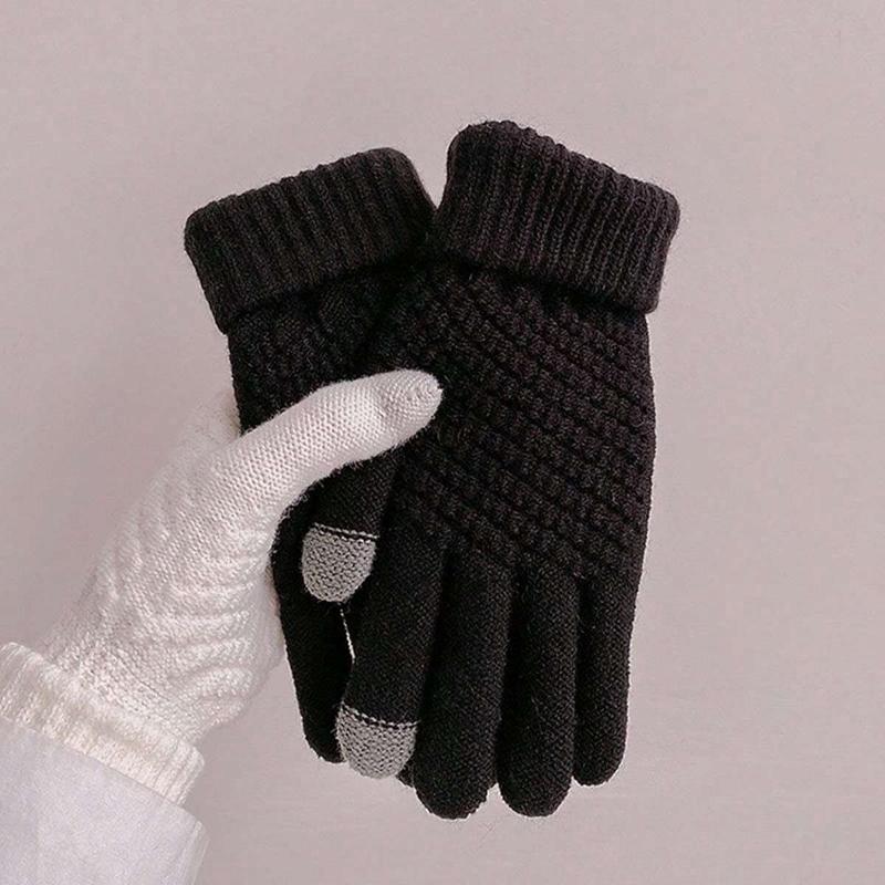 A Black Universal Men's And Women's Thickened Knitted Jacquard Touch Screen Extended Foldable Gloves For Cycling Holiday Dates