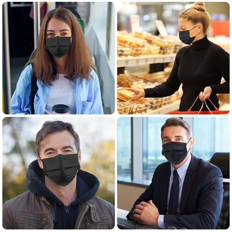 100 Pack Disposable Face Masks, 3 Layer Filter Protection Black Disposable Face Masks