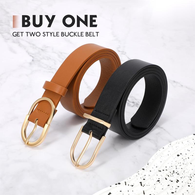 2 Pack Plus Size Women Leather Belts for Jeans Pants Dresses Fashion Gold Buckle Ladies Waist Belts Black Brown New