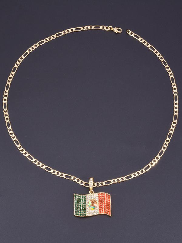 Mexican Flag Design Pendant Necklace, Fashion Rhinestone Decor Necklace for Party, Daily Decor, Trendy All-match & Exquisite Jewelry for Birthday Gift