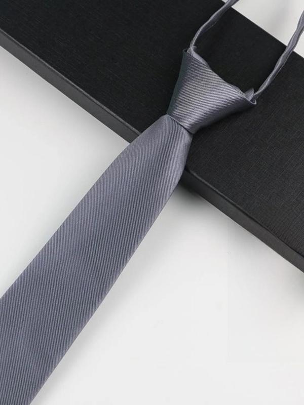 Men's Business Solid Color Tie, Casual No-tie Zipper Design Necktie for Work, Security, Wedding, Shirts, Students, Fashion Accessories for Men