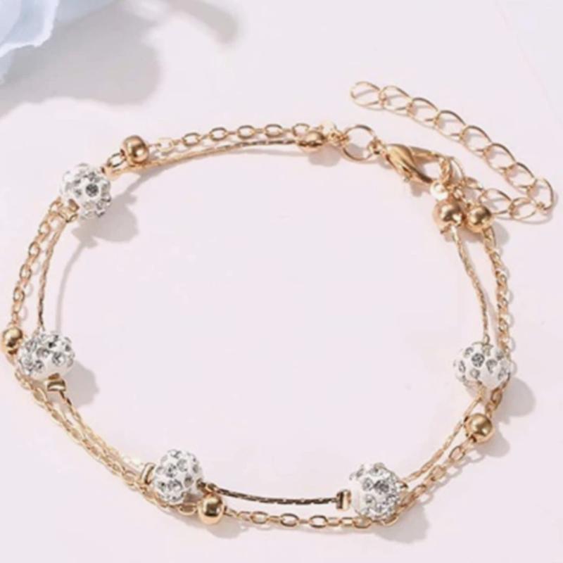 Cubic Zirconia Ball Decor Layered Anklet DCT1057