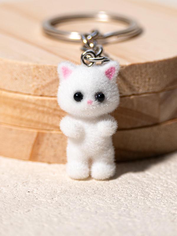 Cute Cat Design Keychain, 3D Animal Design Keychain for Women & Men, Fashion Accessories for Bag & Car Key Decoration, Car Accessories