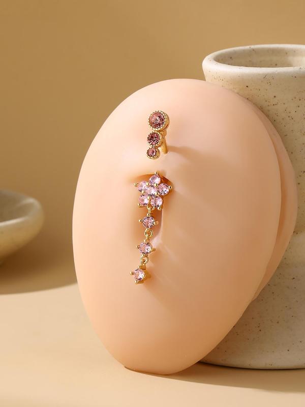 Flower Design Belly Ring, Elegant Rhinestone Decor Belly Piercing Jewelry for Women, Fashion Accessories for Party, Daily Clothing Decor