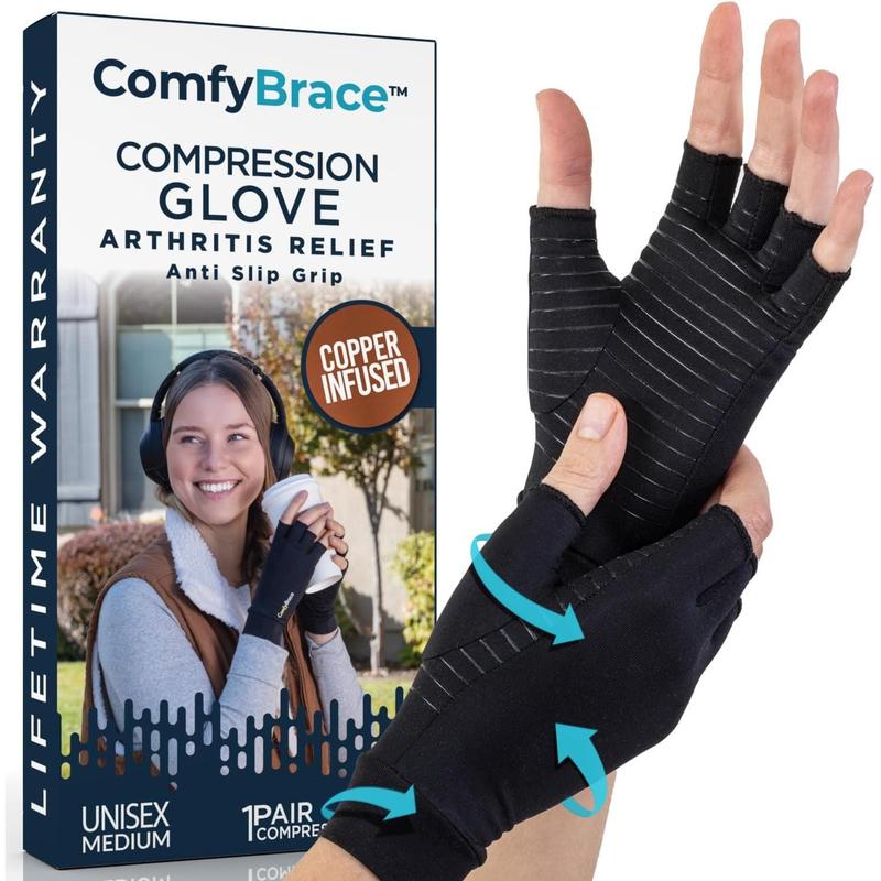 Copper Impregnated Arthritis Gloves for Relief of Pain Swelling in Hands and Fingers Due to Rheumatoid Arthritis, Carpal Tunnel Syndrome, Tendonitis and Poor Circulation, Suitable for Men and Women