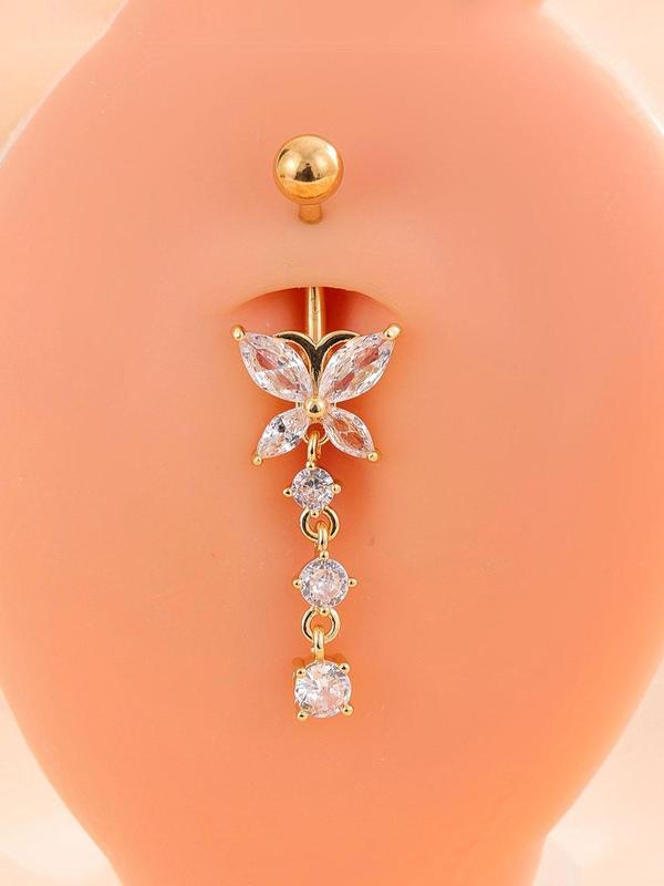 Women's Elegant Butterfly & Flower Design Belly Rings, Stainless Steel Belly Button Rings, Cute Trendy Belly Piercing Jewelry, Fashion Body Jewelry for Party & Daily Decor, Coquette Accessory