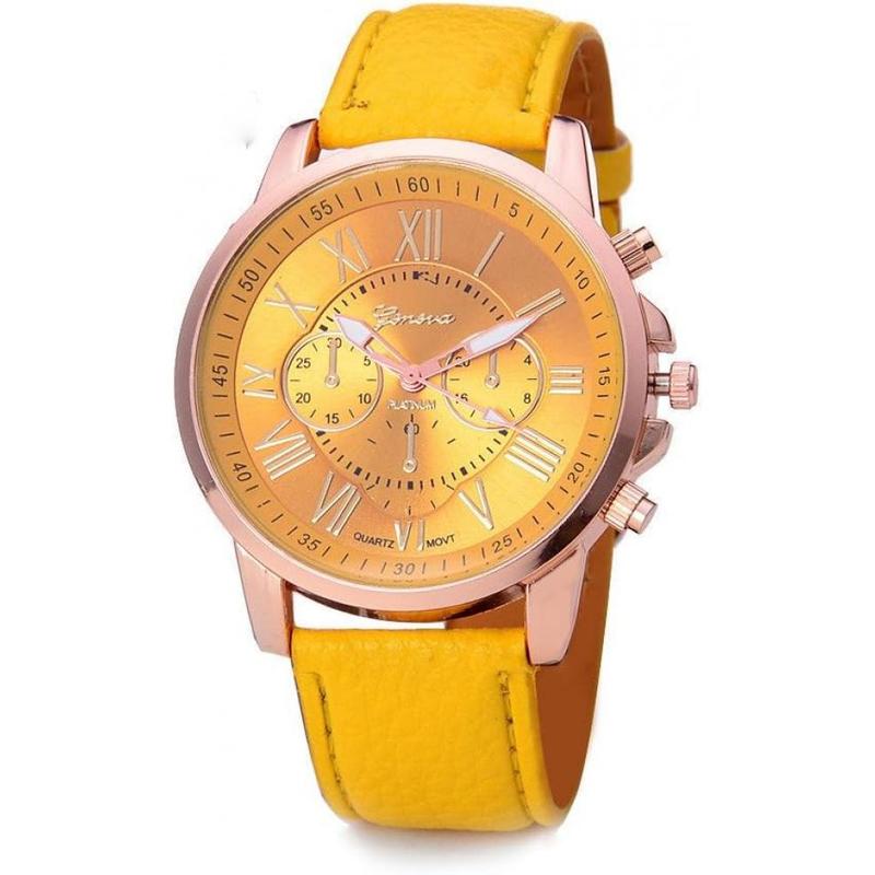 Women Men Lady PU leather band watches Roman numerals dial analog quartz wristwatches (10 pack)