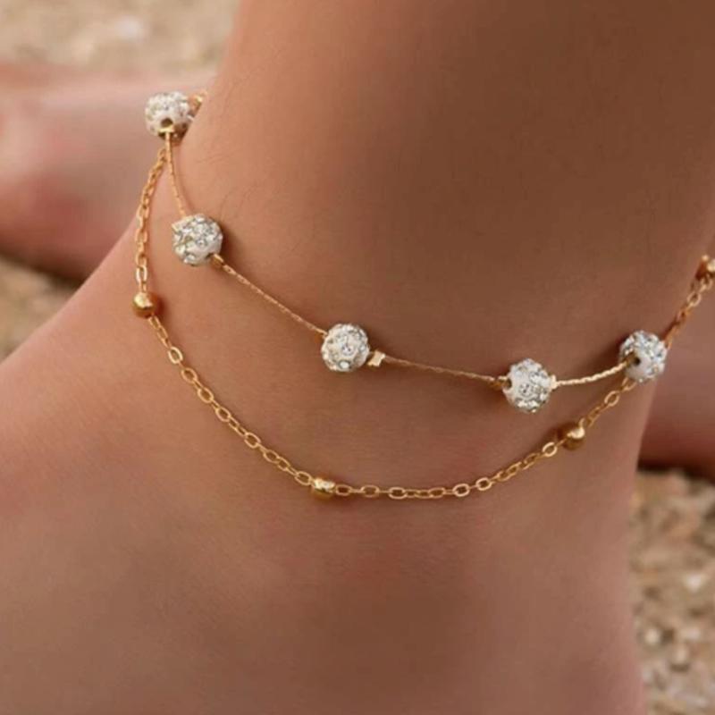 Cubic Zirconia Ball Decor Layered Anklet DCT1057