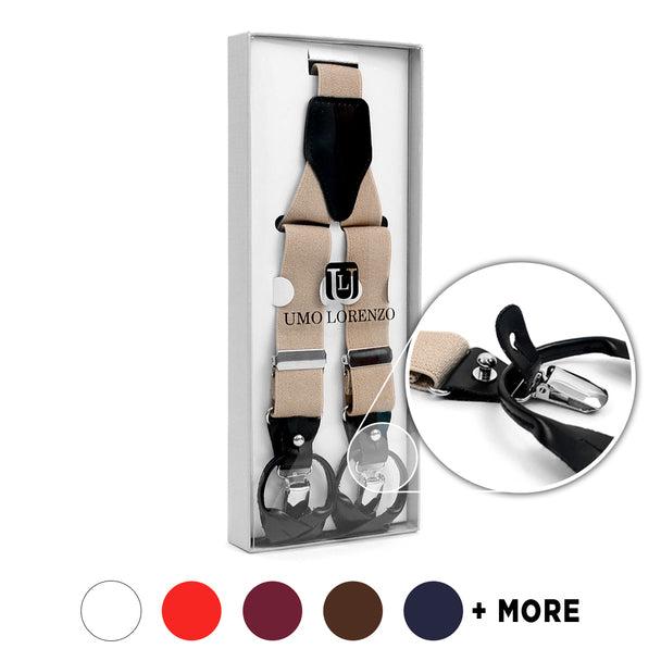 Men's Suspenders - Boxed Convertible Button Strap and Clip-On with Leather Trim