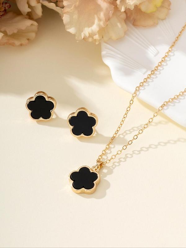 Flower Design Pendant Necklace & Earrings, Fashion Jewelry for Party, Daily Decor, Trendy All-match & Exquisite Jewelry for Birthday Gift