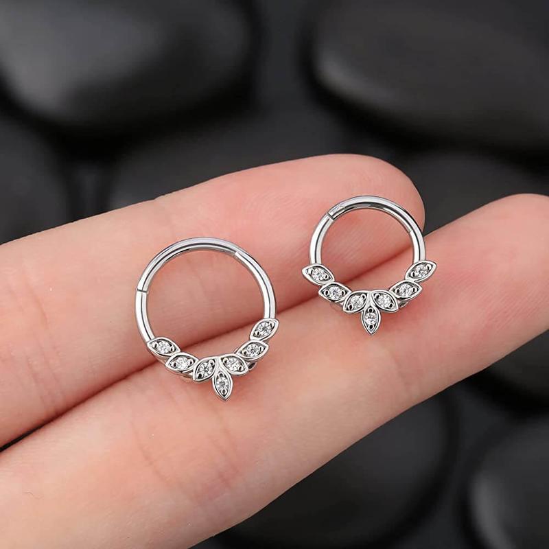 Oufer 16G Septum Jewelry Daith Earrings Hoop Cluster CZ Clicker