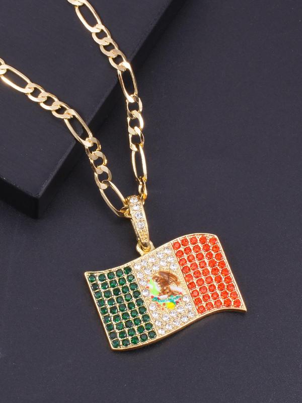 Mexican Flag Design Pendant Necklace, Fashion Rhinestone Decor Necklace for Party, Daily Decor, Trendy All-match & Exquisite Jewelry for Birthday Gift