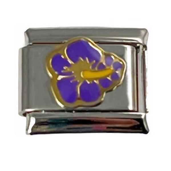 Italian Charm Link Purple Hibiscus Charm Style 2 9mm